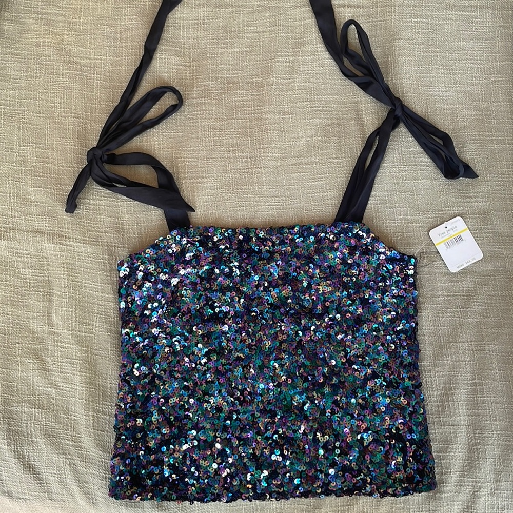 NWT Free People Black Sequin Glitter top